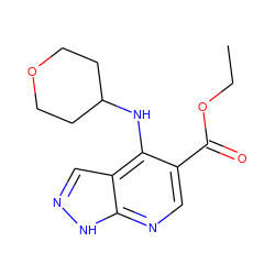 CCOC(=O)c1cnc2[nH]ncc2c1NC1CCOCC1 ZINC000045496715