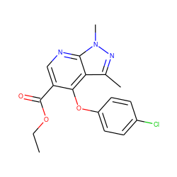 CCOC(=O)c1cnc2c(c(C)nn2C)c1Oc1ccc(Cl)cc1 ZINC000000149205