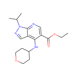 CCOC(=O)c1cnc2c(cnn2C(C)C)c1NC1CCOCC1 ZINC000042922419