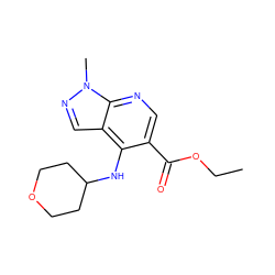 CCOC(=O)c1cnc2c(cnn2C)c1NC1CCOCC1 ZINC000038440312