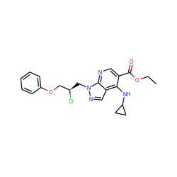 CCOC(=O)c1cnc2c(cnn2C[C@@H](Cl)COc2ccccc2)c1NC1CC1 ZINC000013491842