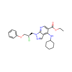 CCOC(=O)c1cnc2c(cnn2C[C@@H](Cl)COc2ccccc2)c1NC1CCCCC1 ZINC000013491848