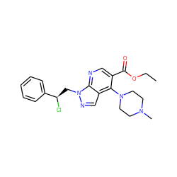 CCOC(=O)c1cnc2c(cnn2C[C@@H](Cl)c2ccccc2)c1N1CCN(C)CC1 ZINC000013491840