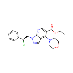 CCOC(=O)c1cnc2c(cnn2C[C@@H](Cl)c2ccccc2)c1N1CCOCC1 ZINC000013491828