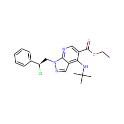 CCOC(=O)c1cnc2c(cnn2C[C@@H](Cl)c2ccccc2)c1NC(C)(C)C ZINC000013491820