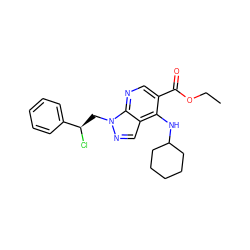 CCOC(=O)c1cnc2c(cnn2C[C@@H](Cl)c2ccccc2)c1NC1CCCCC1 ZINC000013491824