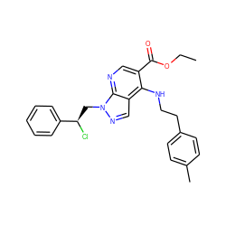 CCOC(=O)c1cnc2c(cnn2C[C@@H](Cl)c2ccccc2)c1NCCc1ccc(C)cc1 ZINC000013675441