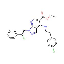 CCOC(=O)c1cnc2c(cnn2C[C@@H](Cl)c2ccccc2)c1NCCc1ccc(Cl)cc1 ZINC000013675469