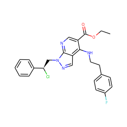 CCOC(=O)c1cnc2c(cnn2C[C@@H](Cl)c2ccccc2)c1NCCc1ccc(F)cc1 ZINC000013675457