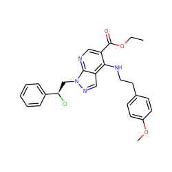 CCOC(=O)c1cnc2c(cnn2C[C@@H](Cl)c2ccccc2)c1NCCc1ccc(OC)cc1 ZINC000013675445