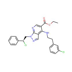 CCOC(=O)c1cnc2c(cnn2C[C@@H](Cl)c2ccccc2)c1NCCc1cccc(Cl)c1 ZINC000013675465