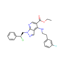 CCOC(=O)c1cnc2c(cnn2C[C@@H](Cl)c2ccccc2)c1NCCc1cccc(F)c1 ZINC000013675453