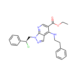 CCOC(=O)c1cnc2c(cnn2C[C@@H](Cl)c2ccccc2)c1NCCc1ccccc1 ZINC000013491834