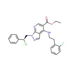 CCOC(=O)c1cnc2c(cnn2C[C@@H](Cl)c2ccccc2)c1NCCc1ccccc1F ZINC000013675449