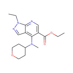 CCOC(=O)c1cnc2c(cnn2CC)c1N(C)C1CCOCC1 ZINC000040977364