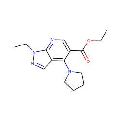 CCOC(=O)c1cnc2c(cnn2CC)c1N1CCCC1 ZINC000040895494