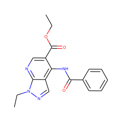 CCOC(=O)c1cnc2c(cnn2CC)c1NC(=O)c1ccccc1 ZINC000042888960