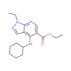 CCOC(=O)c1cnc2c(cnn2CC)c1NC1CCCCC1 ZINC000038882541