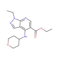 CCOC(=O)c1cnc2c(cnn2CC)c1NC1CCOCC1 ZINC000038540349