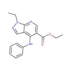 CCOC(=O)c1cnc2c(cnn2CC)c1Nc1ccccc1 ZINC000040895706