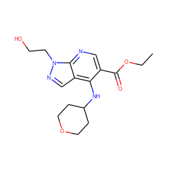 CCOC(=O)c1cnc2c(cnn2CCO)c1NC1CCOCC1 ZINC000045495552