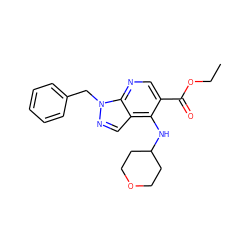 CCOC(=O)c1cnc2c(cnn2Cc2ccccc2)c1NC1CCOCC1 ZINC000040421222