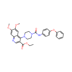 CCOC(=O)c1cnc2cc(OC)c(OC)cc2c1N1CCN(C(=O)Nc2ccc(Oc3ccccc3)cc2)CC1 ZINC000027551252