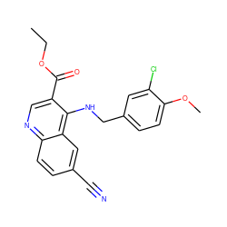 CCOC(=O)c1cnc2ccc(C#N)cc2c1NCc1ccc(OC)c(Cl)c1 ZINC000029346079