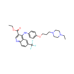 CCOC(=O)c1cnc2ccc(C(F)(F)F)cc2c1Nc1ccc(OCCCN2CCN(CC)CC2)cc1 ZINC000473153102