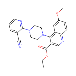 CCOC(=O)c1cnc2ccc(OC)cc2c1N1CCN(c2ncccc2C#N)CC1 ZINC000481707262