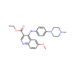 CCOC(=O)c1cnc2ccc(OC)cc2c1Nc1ccc(N2CCN(C)CC2)cc1 ZINC000004543798