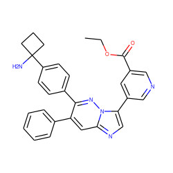 CCOC(=O)c1cncc(-c2cnc3cc(-c4ccccc4)c(-c4ccc(C5(N)CCC5)cc4)nn23)c1 ZINC000146949351