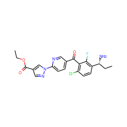 CCOC(=O)c1cnn(-c2ccc(C(=O)c3c(Cl)ccc([C@H](N)CC)c3F)cn2)c1 ZINC001772635784