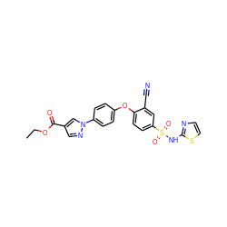 CCOC(=O)c1cnn(-c2ccc(Oc3ccc(S(=O)(=O)Nc4nccs4)cc3C#N)cc2)c1 ZINC000095583555