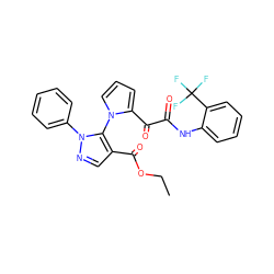 CCOC(=O)c1cnn(-c2ccccc2)c1-n1cccc1C(=O)C(=O)Nc1ccccc1C(F)(F)F ZINC000008681145