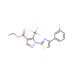 CCOC(=O)c1cnn(-c2nc(-c3cccc(F)c3)cs2)c1C(F)(F)F ZINC000001384101