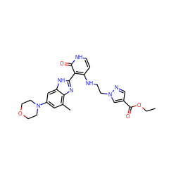 CCOC(=O)c1cnn(CCNc2cc[nH]c(=O)c2-c2nc3c(C)cc(N4CCOCC4)cc3[nH]2)c1 ZINC000029040937