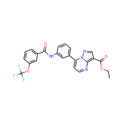 CCOC(=O)c1cnn2c(-c3cccc(NC(=O)c4cccc(OC(F)(F)F)c4)c3)ccnc12 ZINC000043018963