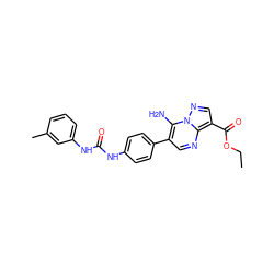 CCOC(=O)c1cnn2c(N)c(-c3ccc(NC(=O)Nc4cccc(C)c4)cc3)cnc12 ZINC000040380542