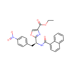 CCOC(=O)c1coc([C@H](Cc2ccc([N+](=O)[O-])cc2)NC(=O)c2cccc3ccccc23)n1 ZINC000029235504