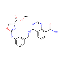 CCOC(=O)c1coc(Nc2cccc(CNc3ncnc4c(C(N)=O)cccc34)c2)n1 ZINC000114344847