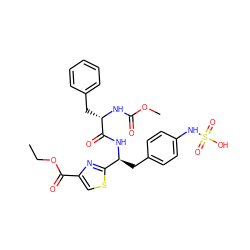 CCOC(=O)c1csc([C@H](Cc2ccc(NS(=O)(=O)O)cc2)NC(=O)[C@H](Cc2ccccc2)NC(=O)OC)n1 ZINC000147848909