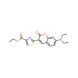 CCOC(=O)c1csc(-c2cc3ccc(N(CC)CC)cc3oc2=O)n1 ZINC000141902872