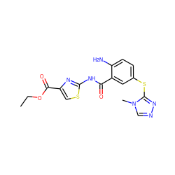 CCOC(=O)c1csc(NC(=O)c2cc(Sc3nncn3C)ccc2N)n1 ZINC000040423727