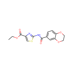 CCOC(=O)c1csc(NC(=O)c2ccc3c(c2)OCCO3)n1 ZINC000004194615