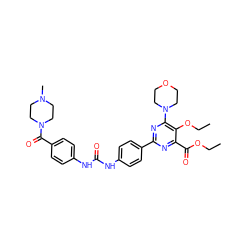 CCOC(=O)c1nc(-c2ccc(NC(=O)Nc3ccc(C(=O)N4CCN(C)CC4)cc3)cc2)nc(N2CCOCC2)c1OCC ZINC000144098187