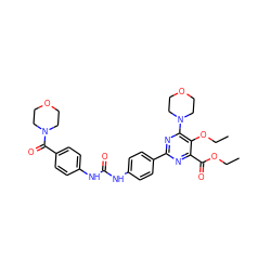 CCOC(=O)c1nc(-c2ccc(NC(=O)Nc3ccc(C(=O)N4CCOCC4)cc3)cc2)nc(N2CCOCC2)c1OCC ZINC000118160982