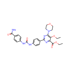 CCOC(=O)c1nc(-c2ccc(NC(=O)Nc3ccc(C(N)=O)cc3)cc2)nc(N2CCOCC2)c1OCC ZINC000118176598