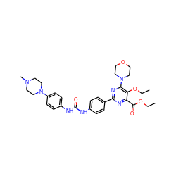 CCOC(=O)c1nc(-c2ccc(NC(=O)Nc3ccc(N4CCN(C)CC4)cc3)cc2)nc(N2CCOCC2)c1OCC ZINC000118174236