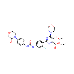 CCOC(=O)c1nc(-c2ccc(NC(=O)Nc3ccc(N4CCOCC4=O)cc3)cc2F)nc(N2CCOCC2)c1OCC ZINC000205770591